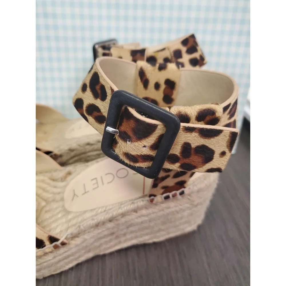 Sole Society Womens Audrina Platform Espadrille Sandals Sz 7.5 Calf Hair Leopard